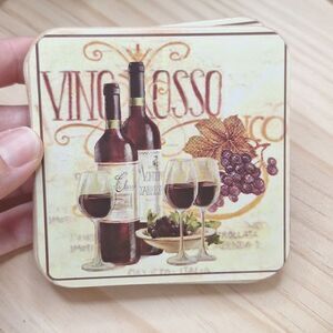 Vintage Wine-Themed Coasters Set Cork Bottom